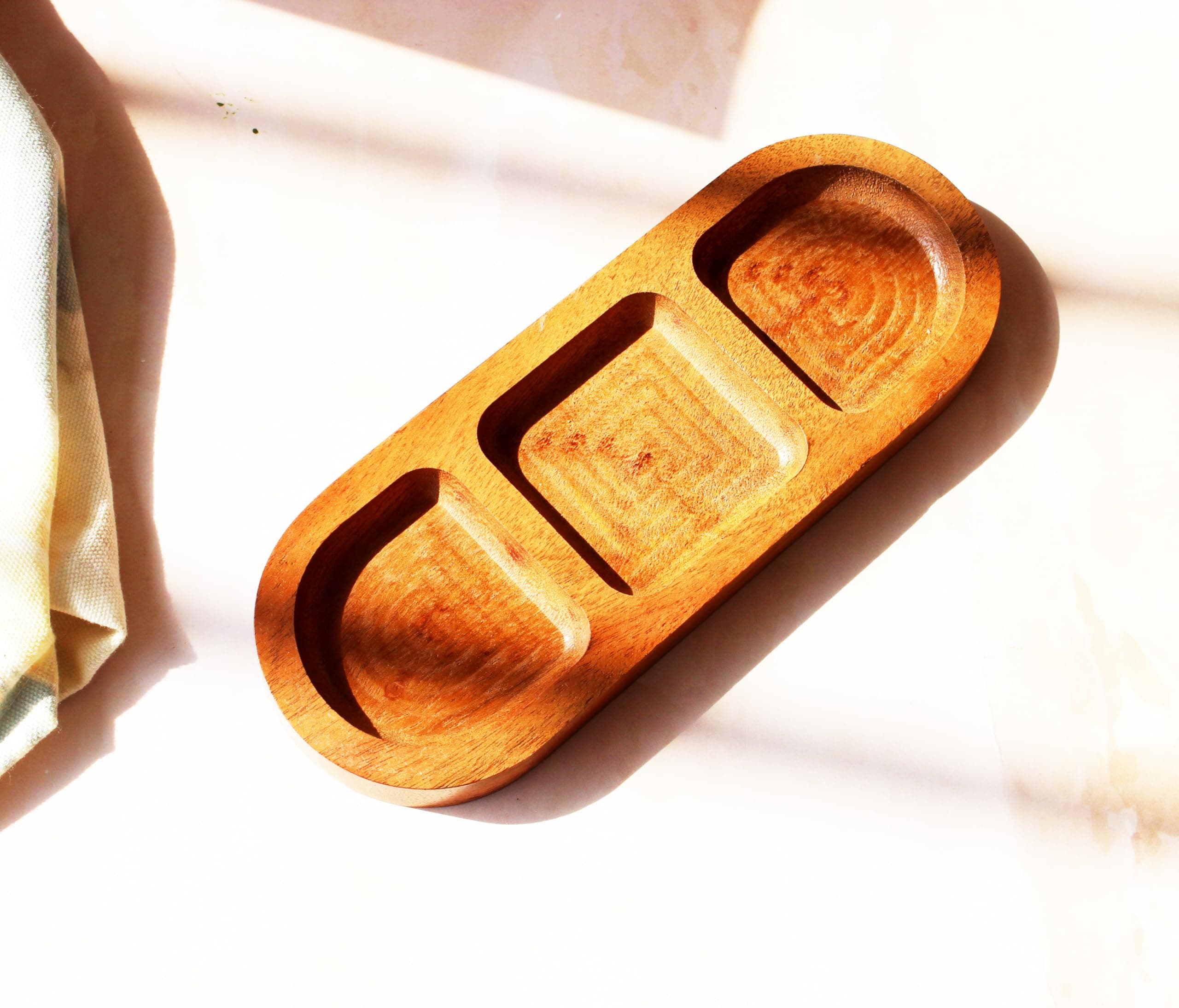 Monstera Hut Acacia Wood Chip & Dip Serving Platter (20.5 x 7.5 x 1.5 cm) | Multipurpose Wooden Snack Tray | Elegant Party Serving Dish