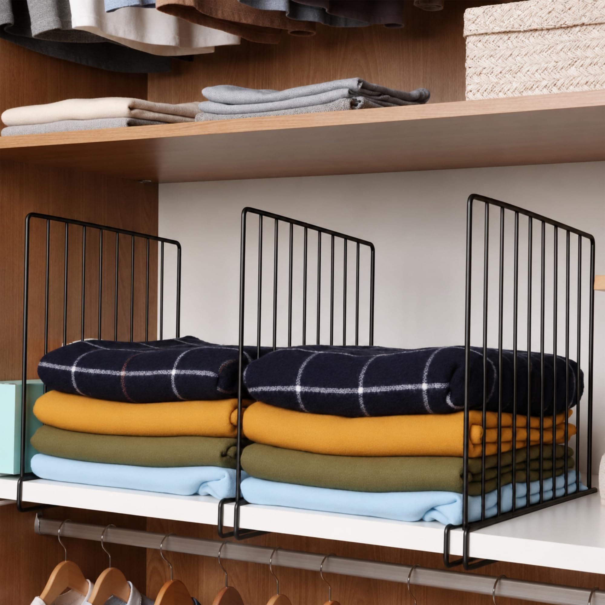 LAPO Wardrobe Shelf Divider Set, Steel Closet Partition Organizer for Clothes Storage, Book Shelf Separator, Cupboard Pantry Rack for Home and Office Use, Pack of 3