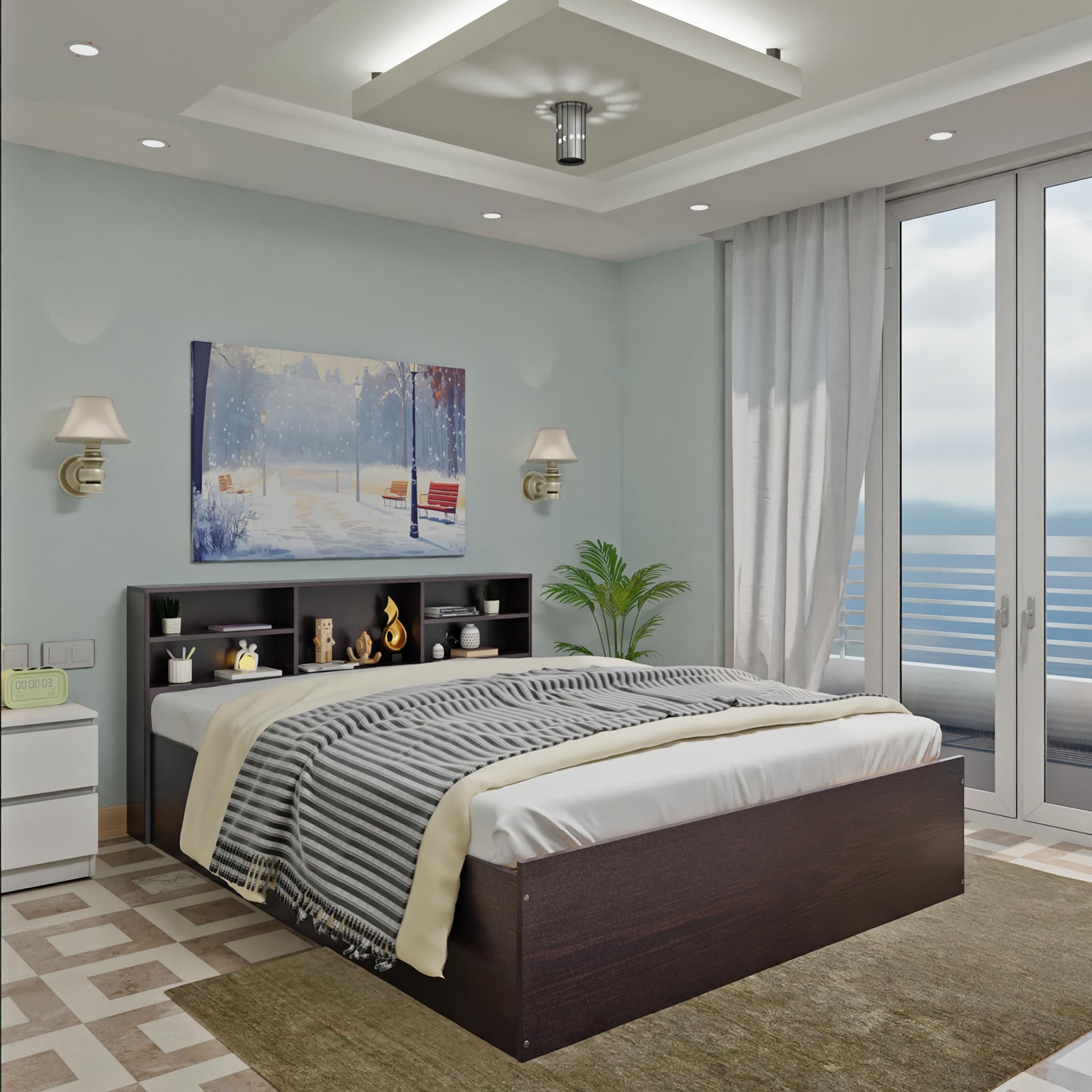 VIKI Queen Size Bed with Storage (78x60) | Engineered Wood Bed Frame for Bedroom | Modern Box Storage Cot | Flowery Wenge Finish | Free Assembly | 1 Year Warranty