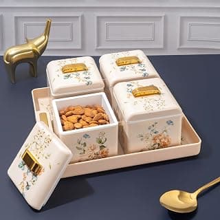 Nayasa Miracle Dry Fruit,4 Pcs Container Serving Tray Set,600 ML Each,Multipurpose Plastic Serving Set,Premium Design,BPA Free,Food Grade,Air-Tight Lid,Snack Organizer Tray,Ivory,Multicolor