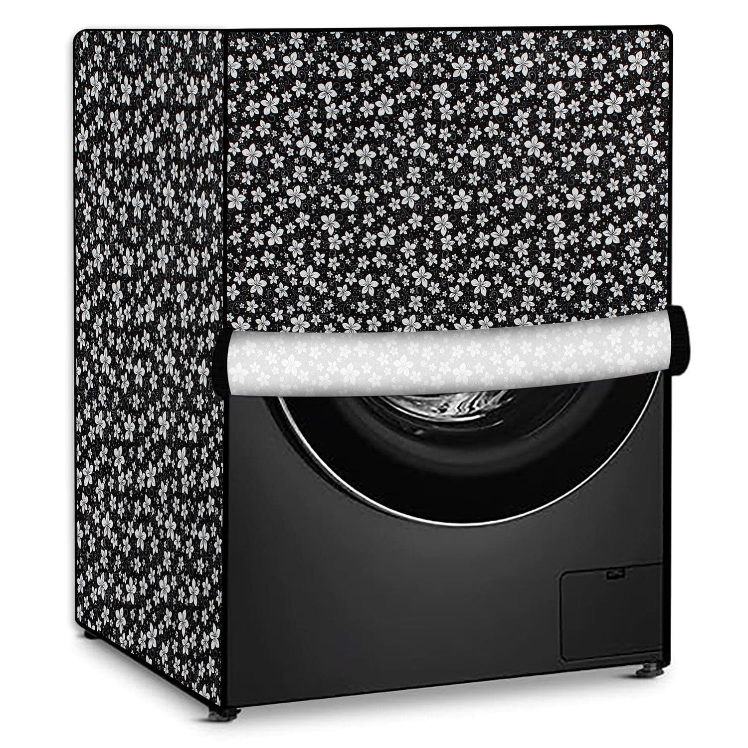 Stylista Polyvinyl Chloride (Pvc) Washing Machine Cover Compatible For Samsung 9 Kg Fully-Automatic Front Loading Ww90Tp84Dsb, Floral Pattern Black