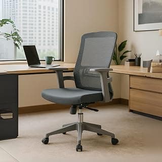 HAVAI Ergolite Mid Back Ergonomic Mesh Office Chair | One Lock Tilt Mechanism | Fixed Armrests | Nylon Base | Breathable Mesh Back (Grey)