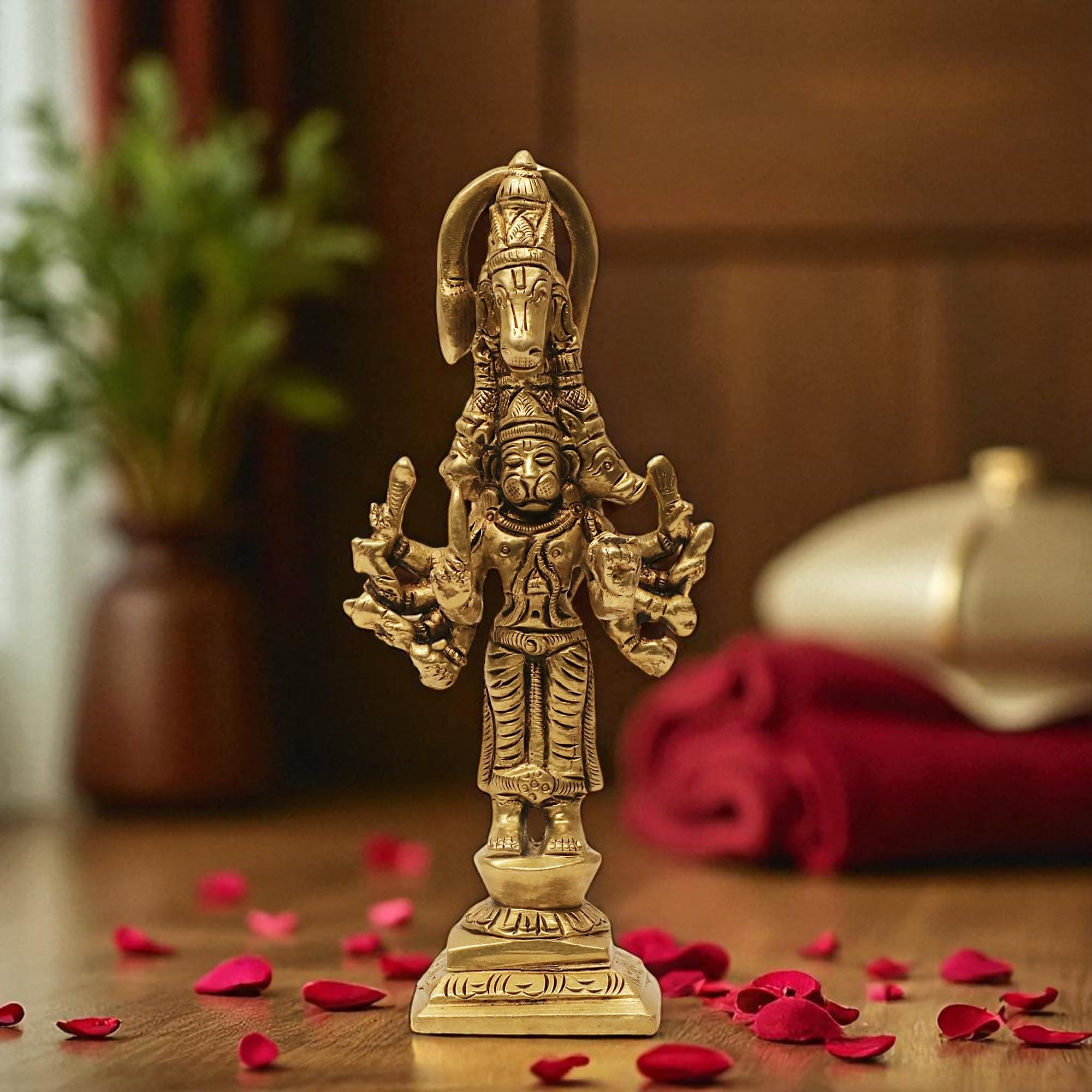 Shanti Brass Panchmukhi Hanuman for Door Entrance, Hanuman Idol for Pooja Mandir, Bajrangbali Murti for Home, Statue for House Warming Gift & Décor (HM2707)