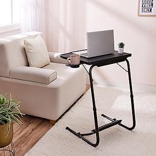 Amazon Basics Executive | Height Adjustable Laptop Table | Adjustable Table Angle | Cupholder | Footrest | Carbon Steel | Foldable | Black | 75 cm - H, 55 cm - L, 40 cm - W