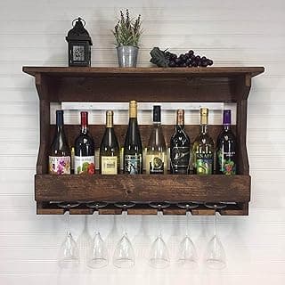 Sheesham Wood Jorden Wooden Wall Hanging Design Bar | Bar Cabinets for Home | Mini Bar for Home | Solid Wood Make Wine Storage Cabinet with Glass Hanging Space-Walnut Finish