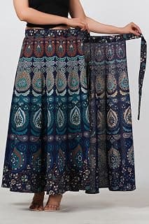 SAHAJ PARIDHAN Women's 100% Cotton Wraparound Maxi Skirt, Adjustable Tie Waist, Bohemian Paisley Print, Lightweight Breathable Beach Vacation Festival Casual Wear