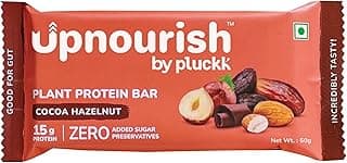Pluckk Upnourish Plant Protein bar - 50g | Vegan Protein Bar | 15g Protien bar,2g Fiber | Hazelnut Flavoured | Protien bar without Sugar | Lactose & Glutan Free | No added Sugar & Preservatives
