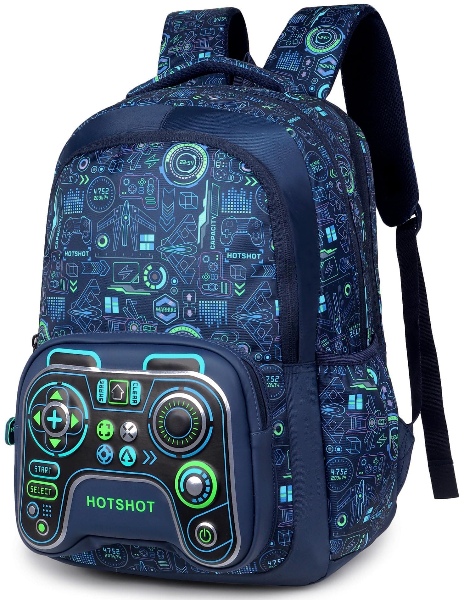 HOT SHOT BAG GAMER_1446|3D EMBOSSED DESGIN|SCHOOL BAG|TUTUION|KIDS & CHILDRENS BACKPACK|WATER RESISTANT|18 INCH|FOR BOYS & GIRLS|32 LITERS BACKPACK