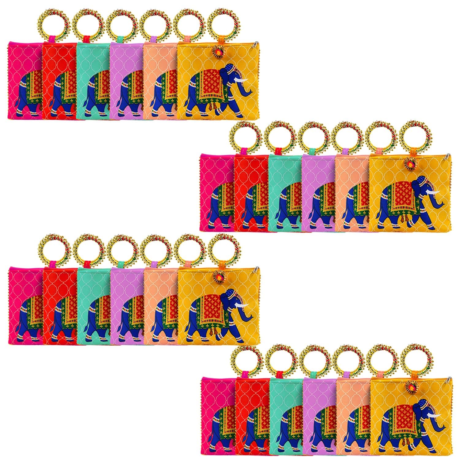 AT Ankit Traders Women Potli Bags Pack of 24 | Gifting Potli with Zip & Bangle Handle | Traditional Shagun Return Gifts Potli for Mehandi, Haldi, Baby Shower, Wedding, Sangeet (Elephant Print)