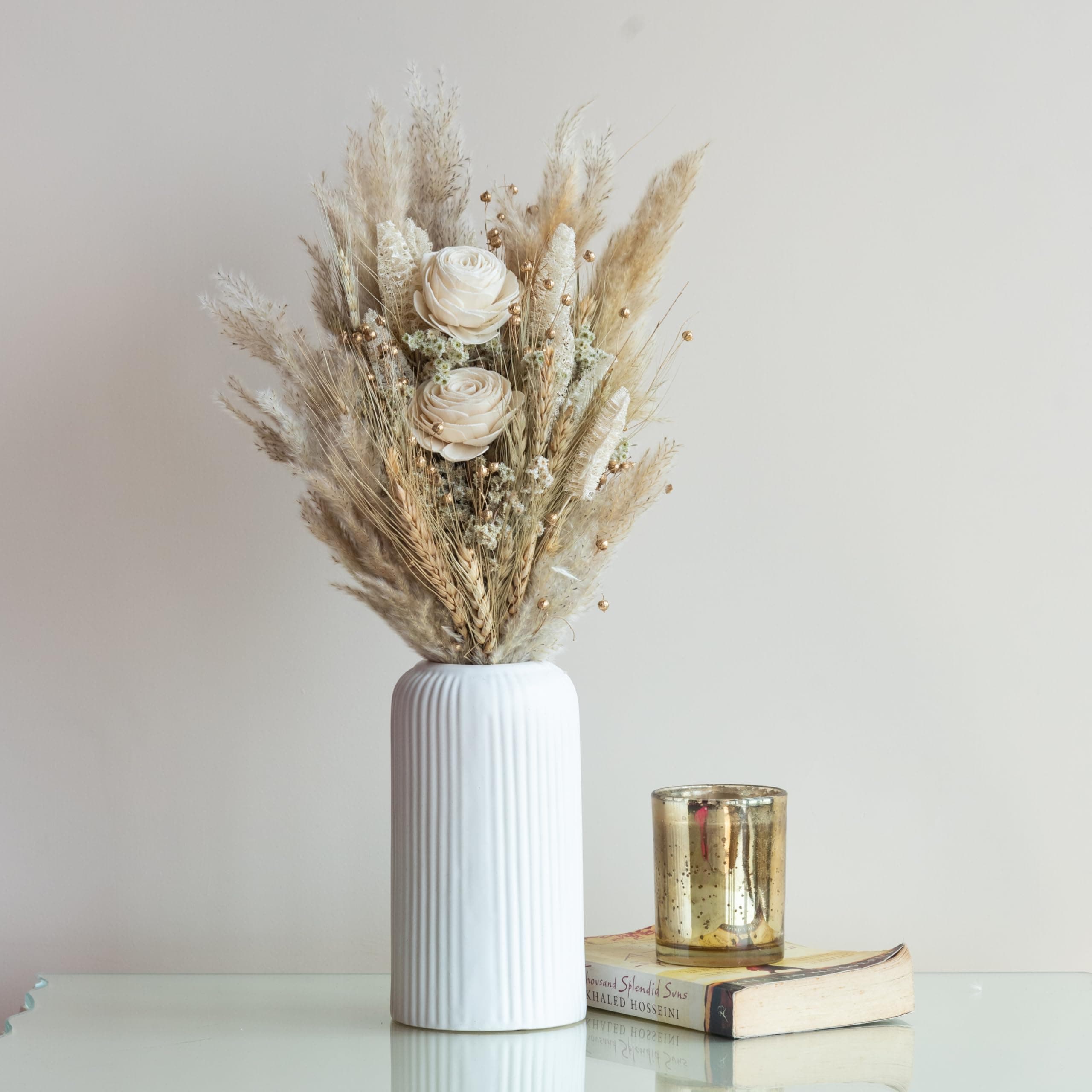 Flowers and Fillers Ivory Dream Bunch Natural Dried Flower Bouquet | Eco-Friendly Dry Flowers for Vase Home Decoration, Office, Bedroom, Table Decor and Craft Items Corner (Without Vase Pot)