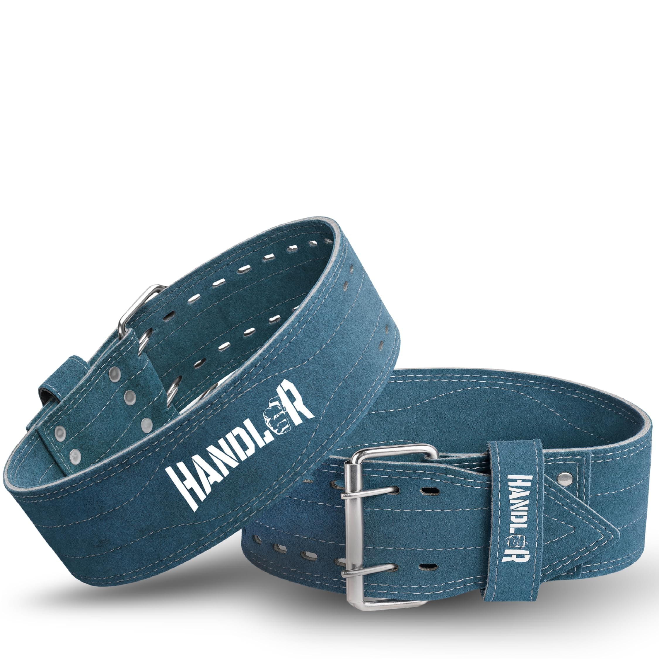 Handler 100 percent all Leather Powerlifting Gym Belt- 5.5 mm | Weight Lifting Belt for Heavy Workout for Men & Women | Professional Heavy Weight Lifting (Teal Denim, X-Large)