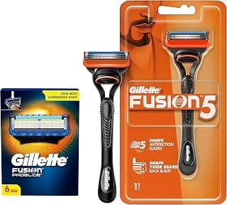 Gillette Fusion Proglide Shaving Blades- Pack of 6 (Cartridges) & Gillette Fusion Manual Razor for Men for Perfect Shave and Perfect Beard Shape