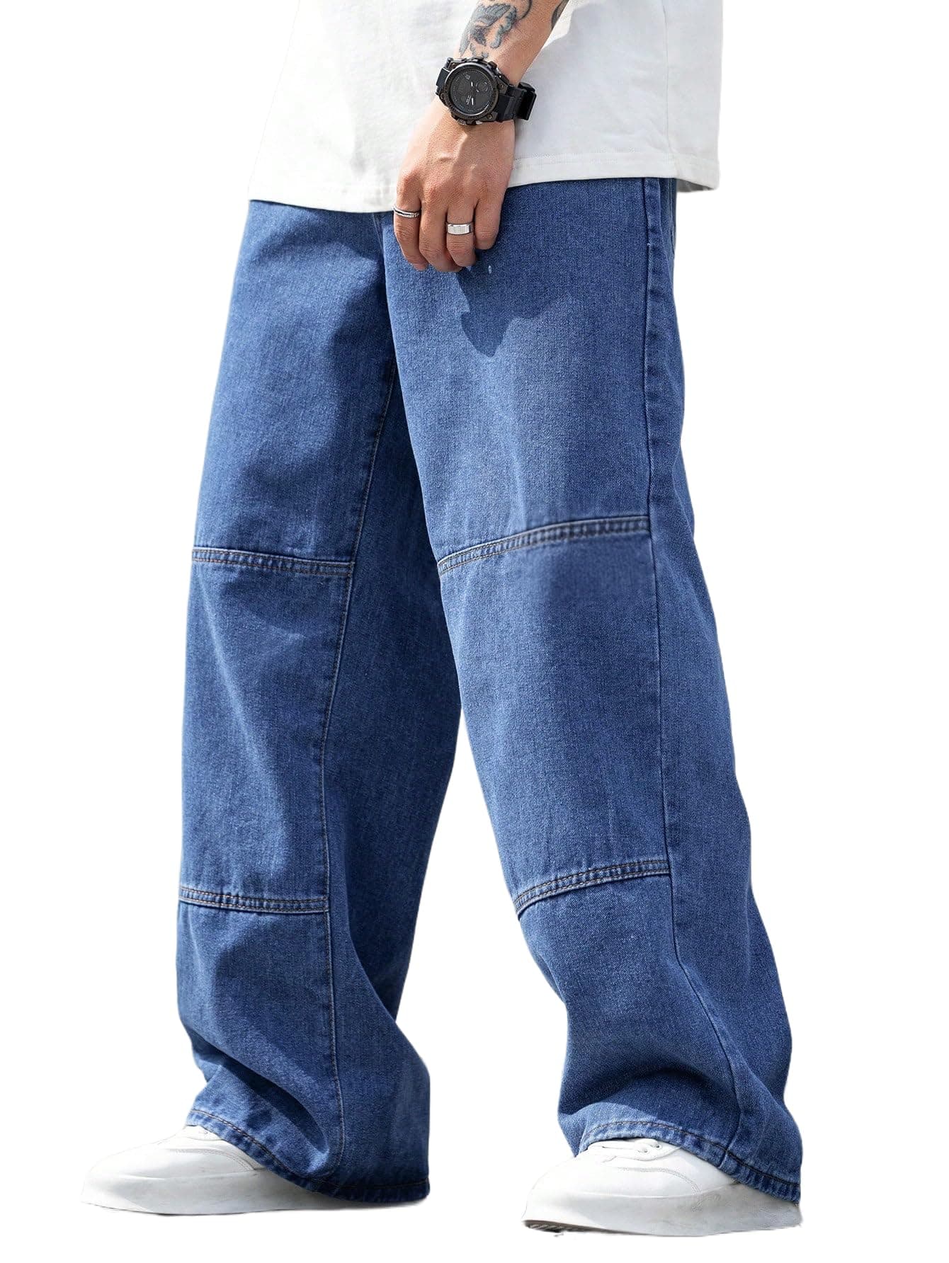 URBAN POCKETS Jeans for Men | Denim Jeans | Baggy Fit | Wide Leg | Patchwork Style | Street Fashion | Casual Wear (U-26-27)
