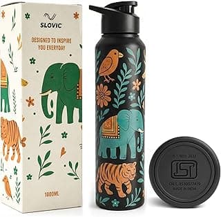 SLOVIC Steel Water Bottle 1 Ltr | Incredible India Design Fridge Water Bottle | 100% BPA Free & leak-Proof | Sipper Water Bottles for Adults | Ideal for Gym, Sports & Camping