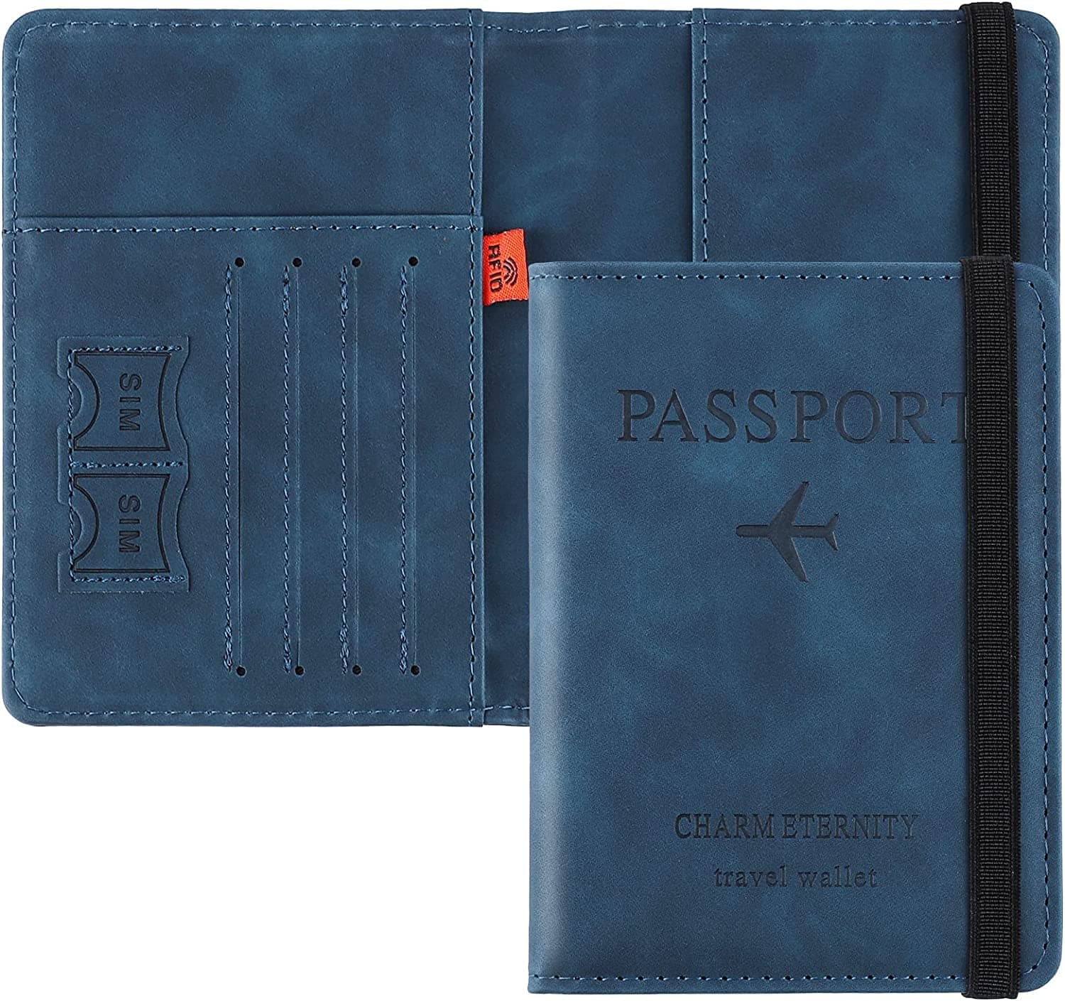 Linist Passport Holder Cover Wallet RFID Blocking PU Leather Travel Document Holder, Card Case Travel Accessories for Women Men (Blue)