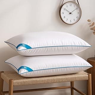 WOODWHITE Basic White Pillow Pack of 2 in 41 x 61 cm with Extra Focus Blue Border & Plush Microfibre Filling