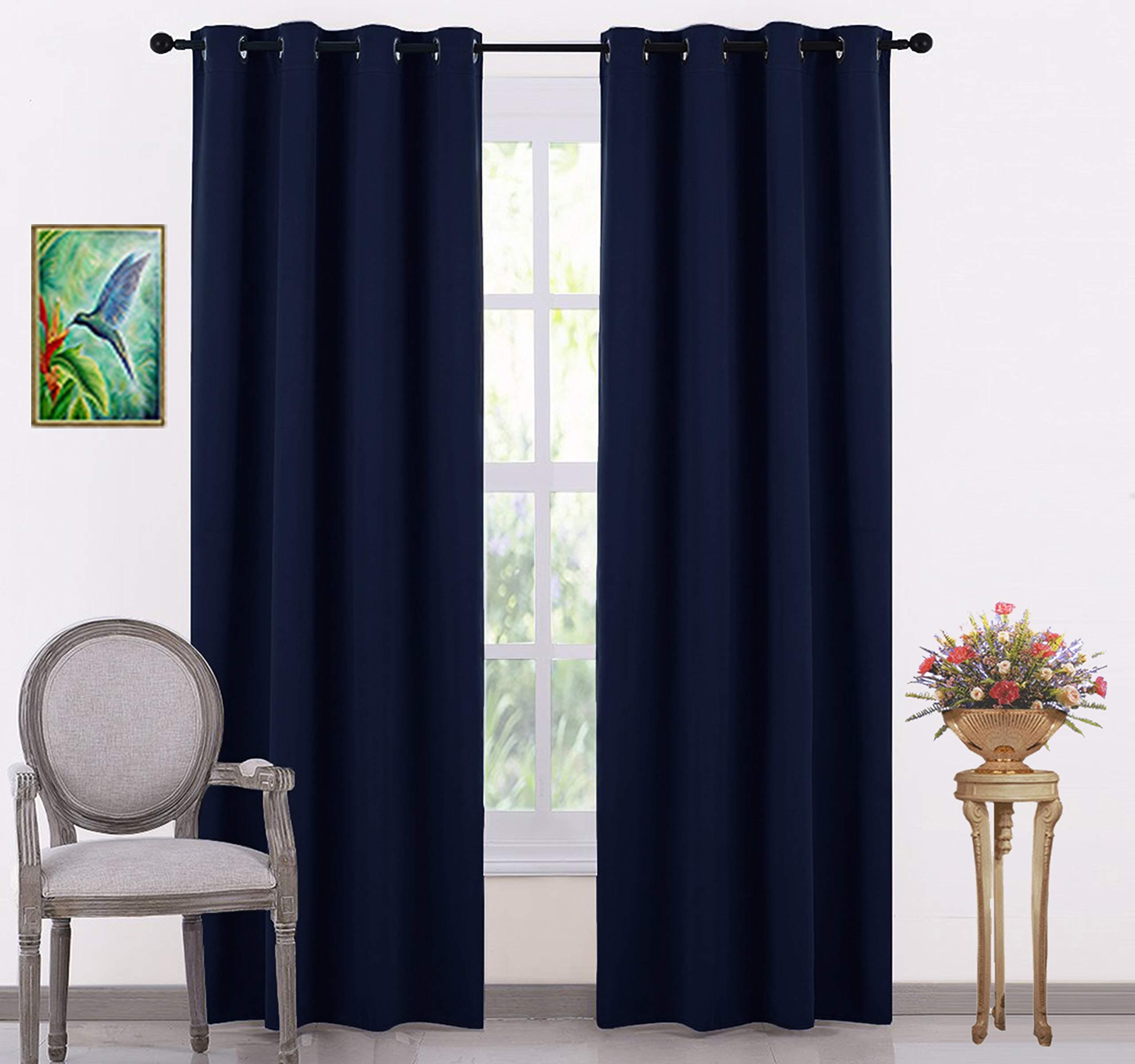 JUPON Silk Blackout Curtain (Pack of 1 Piece) with 3 Layers Weaving Technology & Solid Grommet Pattern (W 44" X 36" L) Indigo Navy
