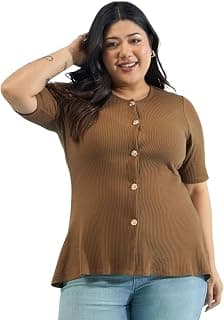 SASSAFRAS Curve Women's Plus Size Rib Button Down Peplum Top