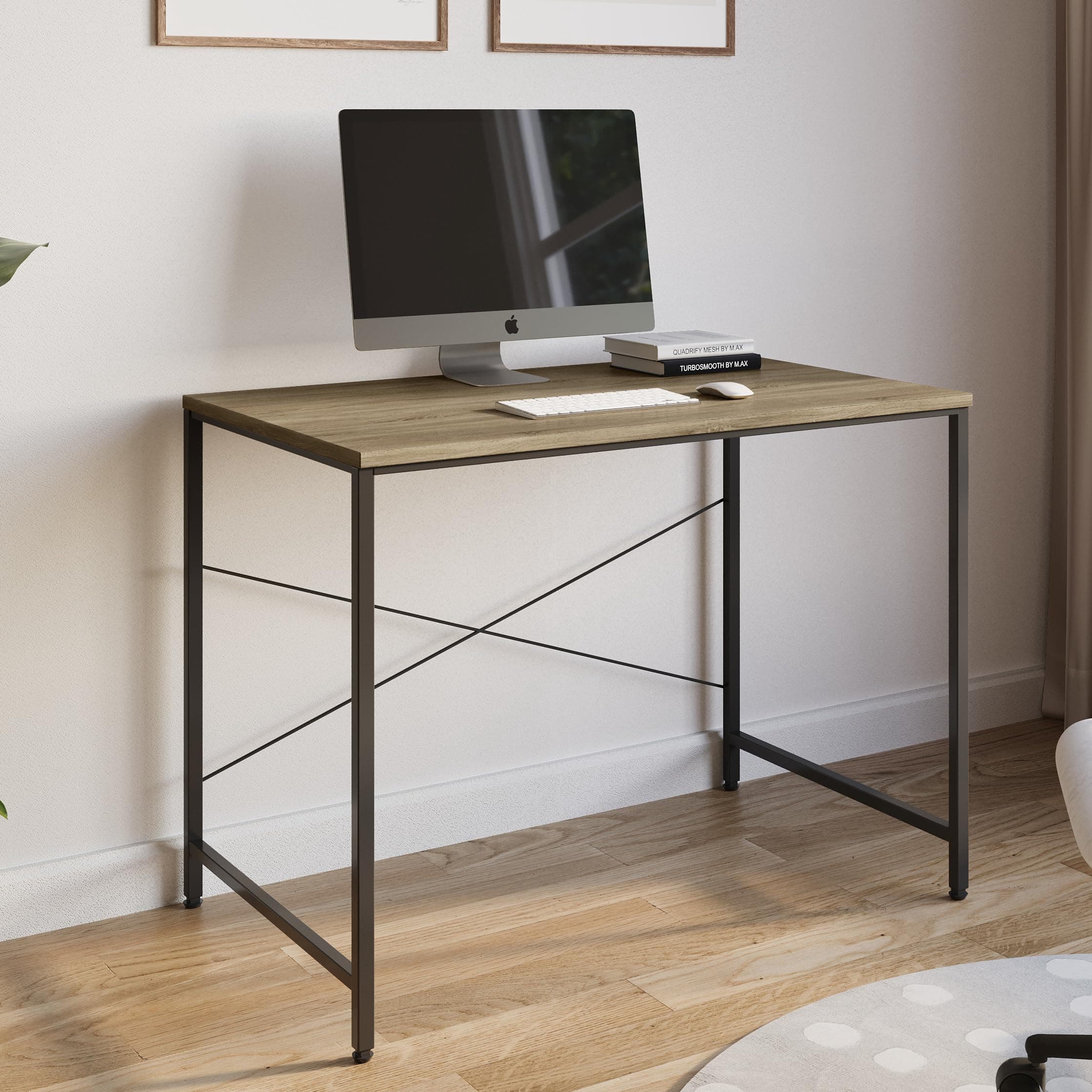 FURLAY Slate Office Desk and Study Table | Century Engineered Wood Desk for Adults & Students | 1 Year Warranty (Classic Oak & Black, 100 x 60 cm)