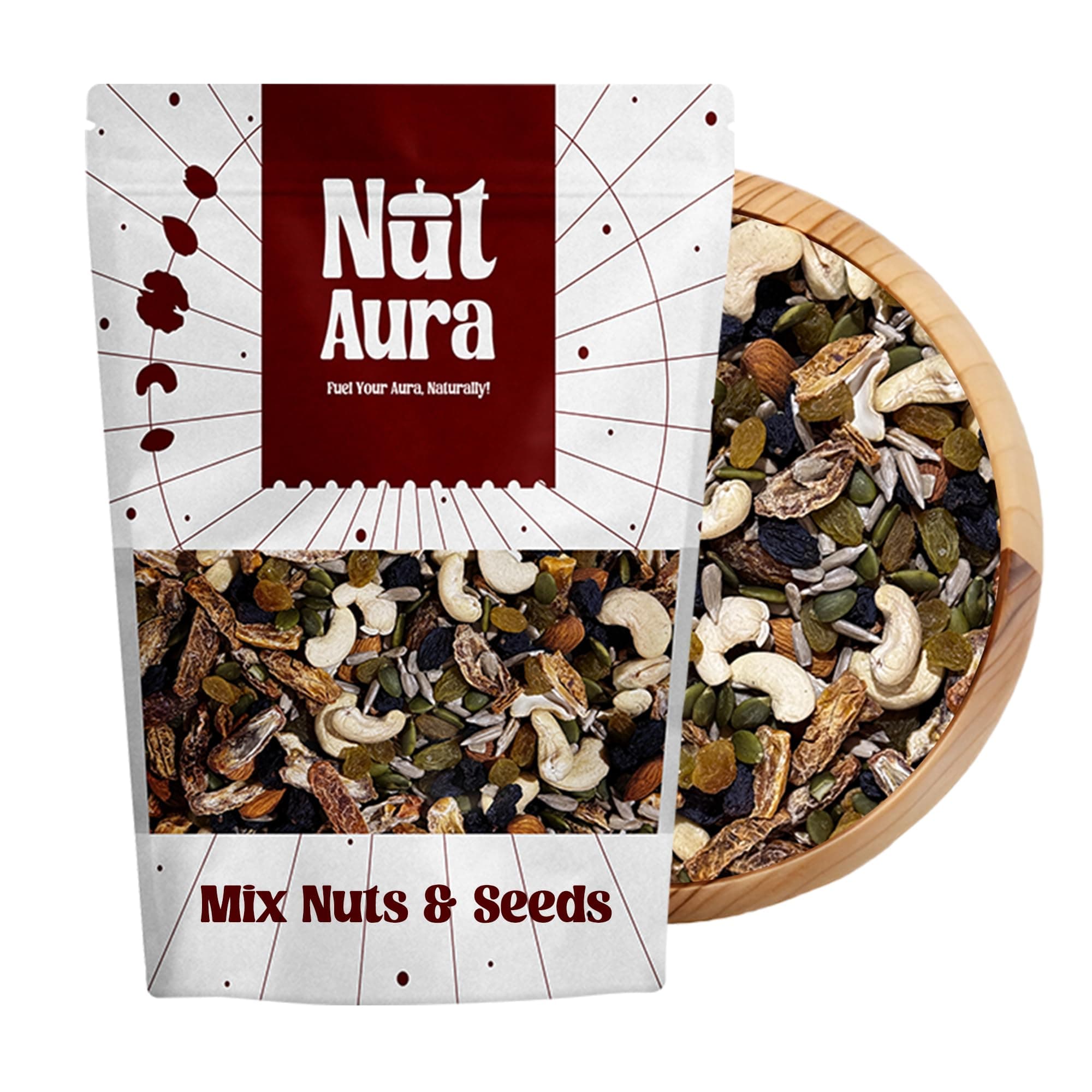 Nut Aura 200 gms Mix Nuts & Seeds | Healthy energy snack | Almonds, cashews, raisins, pumpkin, sunflower, dates | Provides protein, fiber & vitamins | Ideal for trail mix, snacking, energy boost