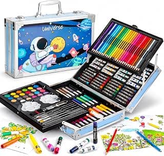 WISHKEY 145 Pieces Art Set for Kids with Space Theme Storage Case, Art and Craft Supplies Kit for Drawing and Painting with Oil Pastel, Water Color, Color Pencils, Sketch Pen (Pack of 1, Blue)