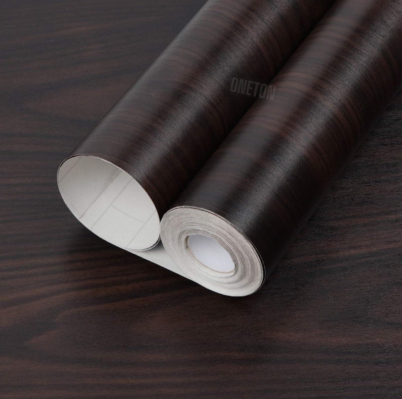 ONETON Self Adhesive Wood Grain Wallpaper Waterproof Wood Grain Old Furniture Vinyl Stickers Wooden Door Wardrobe Desktop (Dark Brown Wooden, 12x48 Inch)