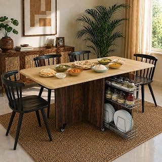 Studio Kook ABBA Engineered Wood 6 Seater Folding Dining Table (Junglewood, Matte Finish. Without Chairs)