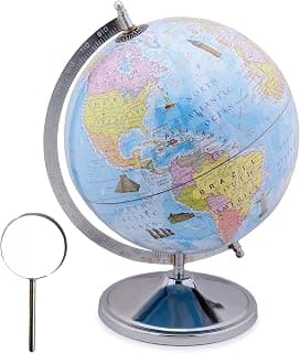 Educational World Globe 10 Inch with Metal Stand/Magnifying Glass for Kids Learning,Globe for Office Table,Globe for students, Boys & Girls Birtyhday Gift