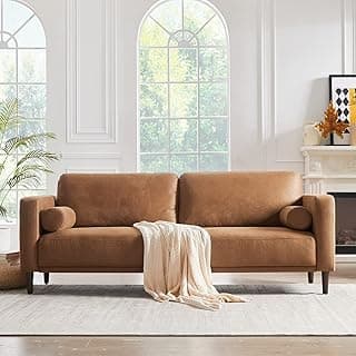 HIFIT 79" Sofa Couches for Living Room Mid-Century Modern Decor Faux Leather Couch with Deep Seat&Cloud Cushions&2 Pillow, 3 Seater Home Sofa Living Room Brown Loveseat for Office, Bedroom, Apartment | Pet-friendly