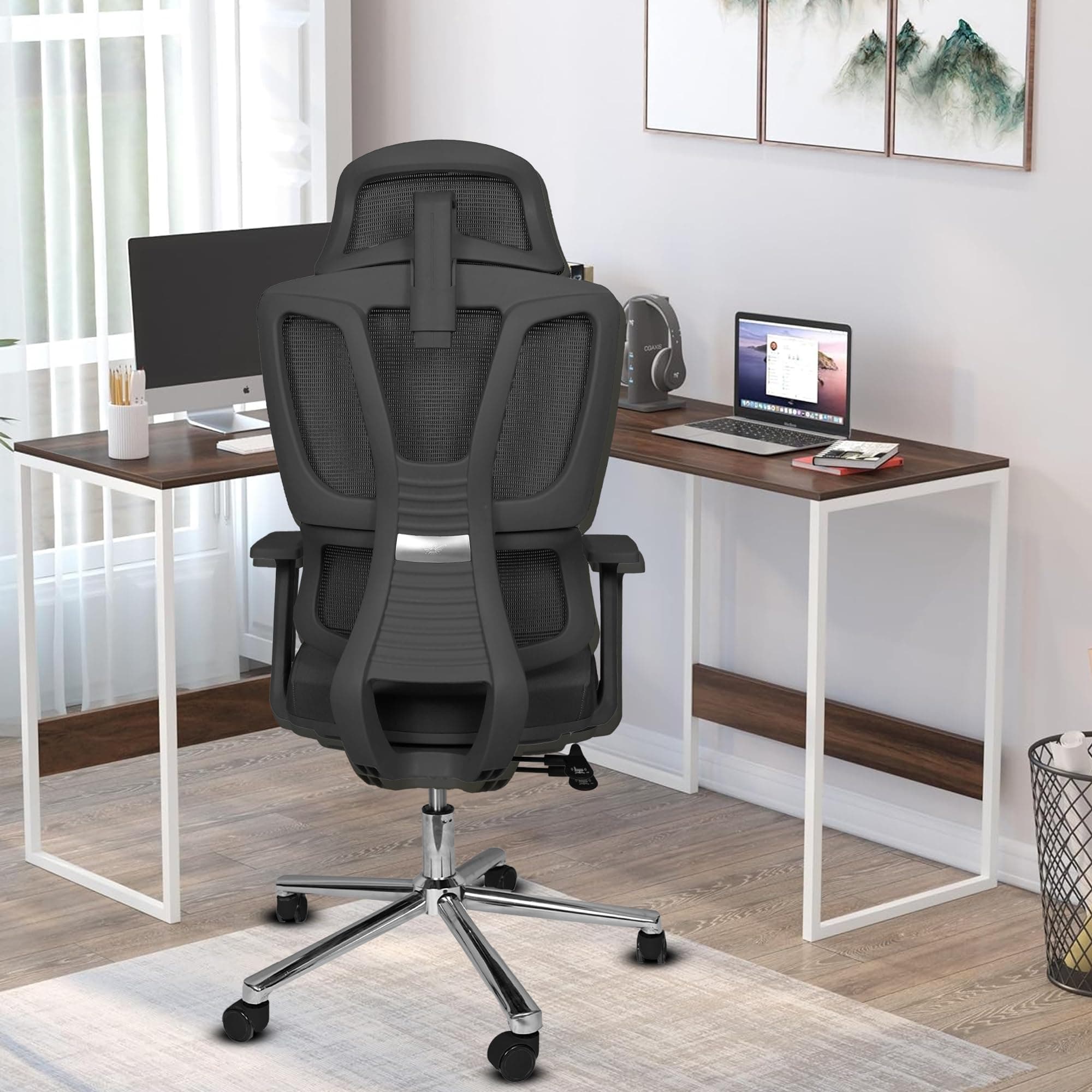 ROSE® Canary | 3 Years Brand Warranty | High Back Ergonomic Executive Chair with Mesh Back, Adjustable Headrest, Lumbar Support & Swivel Wheels | Comfortable Office & Study Chair (Black)
