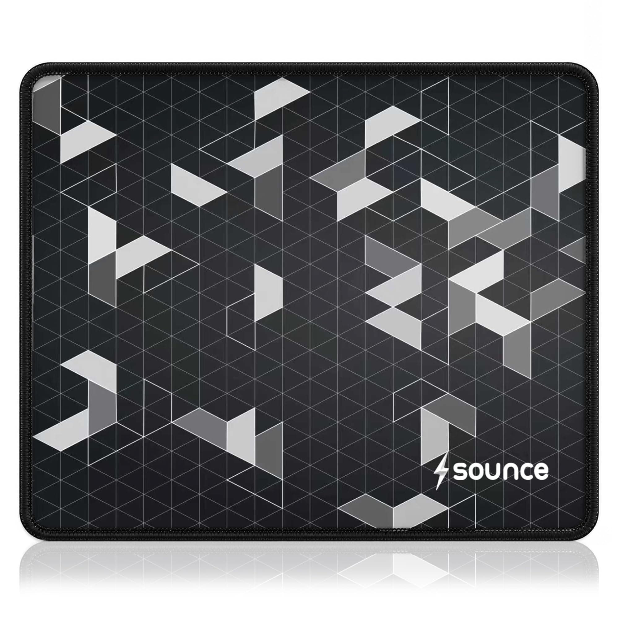 Sounce Gaming Mouse Pad with Anti-Fray Stitched Edges | Waterproof Surface, Non-Slip Rubber Base | Ultra-Smooth Superfine Fibre Mat | 210x260x3mm | Compatible with Laser & Optical Mice | Black