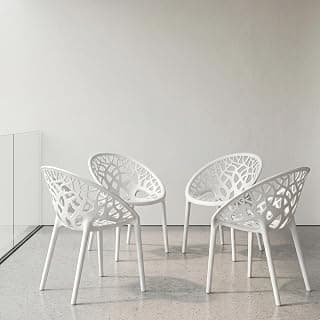 Oaknest Neelkamal Crystal Plastic Chair – Stylish Tree-Design Backrest, Lightweight & Durable for Home, Garden & Patio (White), Set of 4 Piece