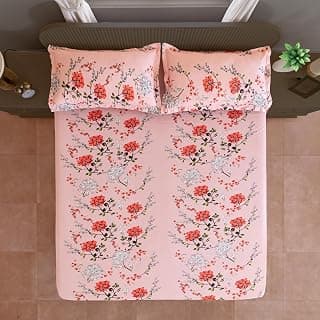 Swayam Pure Cotton Double Bedsheet with 2 Pillow Covers | Size 90 x 108 inch | 210 TC | Floral Design | Soft Breathable Bed Sheet | Comfortable & Durable for Bedroom - Pink