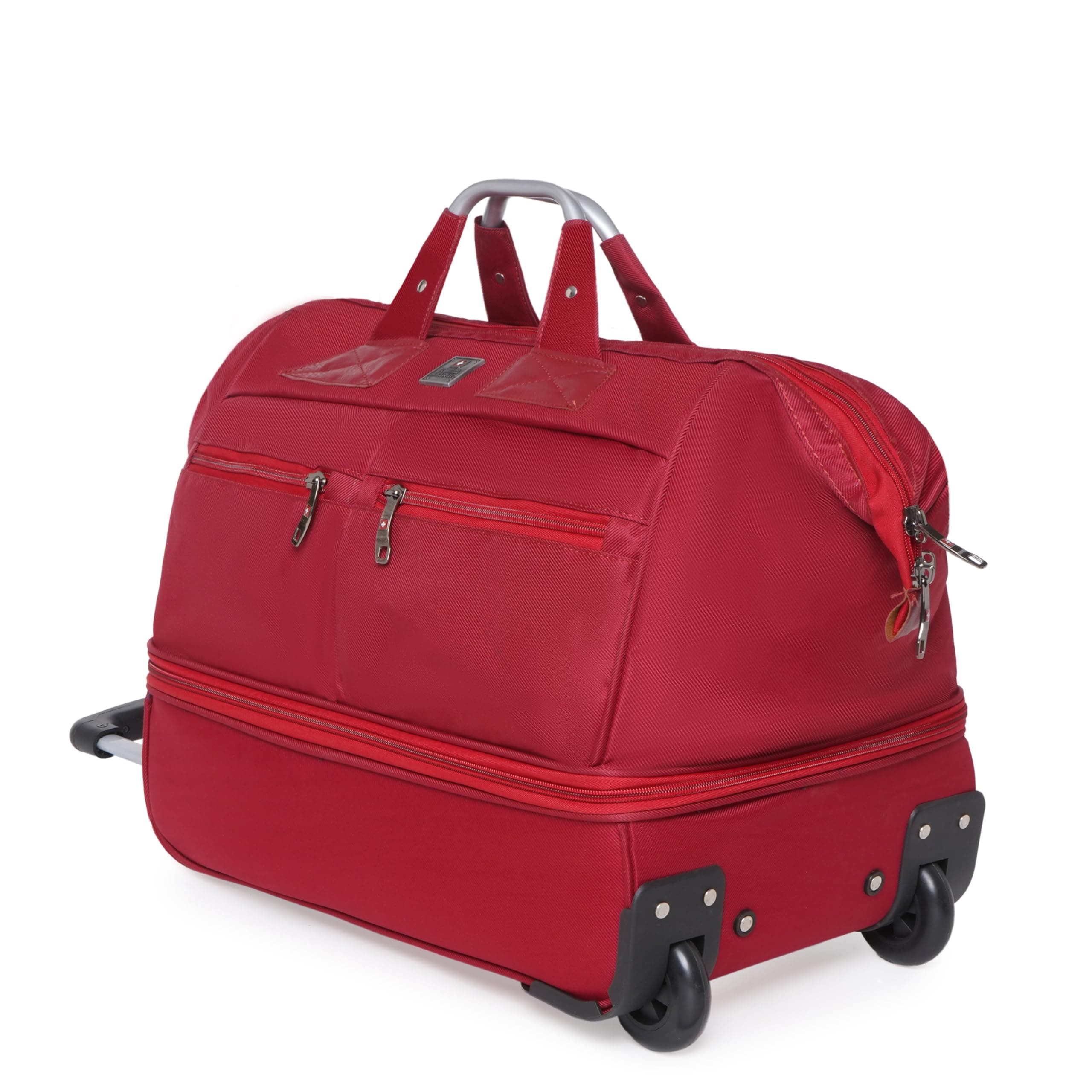 Swiss Military Fatboy 45cm Double Decker Duffle Trolley Cum Overnighter Travel Bag, 55L Capacity, 100% Polyester with Quick-Access Pockets, Organizer, Hardback Compartment & Smooth Mobility-Maroon