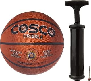 Cosco Dribble Rubber/Nylon Basketball, Size 6 (Orange) Plastic Hand Pump (?1 Cfph), Black, 23.4x11x4.2 Cm