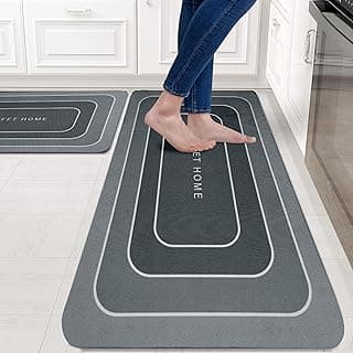 Amazon Brand – Solimo Silicone Kitchen & Bath Mat (Pack of 2) | Grey | Anti-Fatigue Comfort Foam | Waterproof & Anti-Slip | 60 x 40 cm & 40 x 120 cm| Quick-Dry & Easy Clean