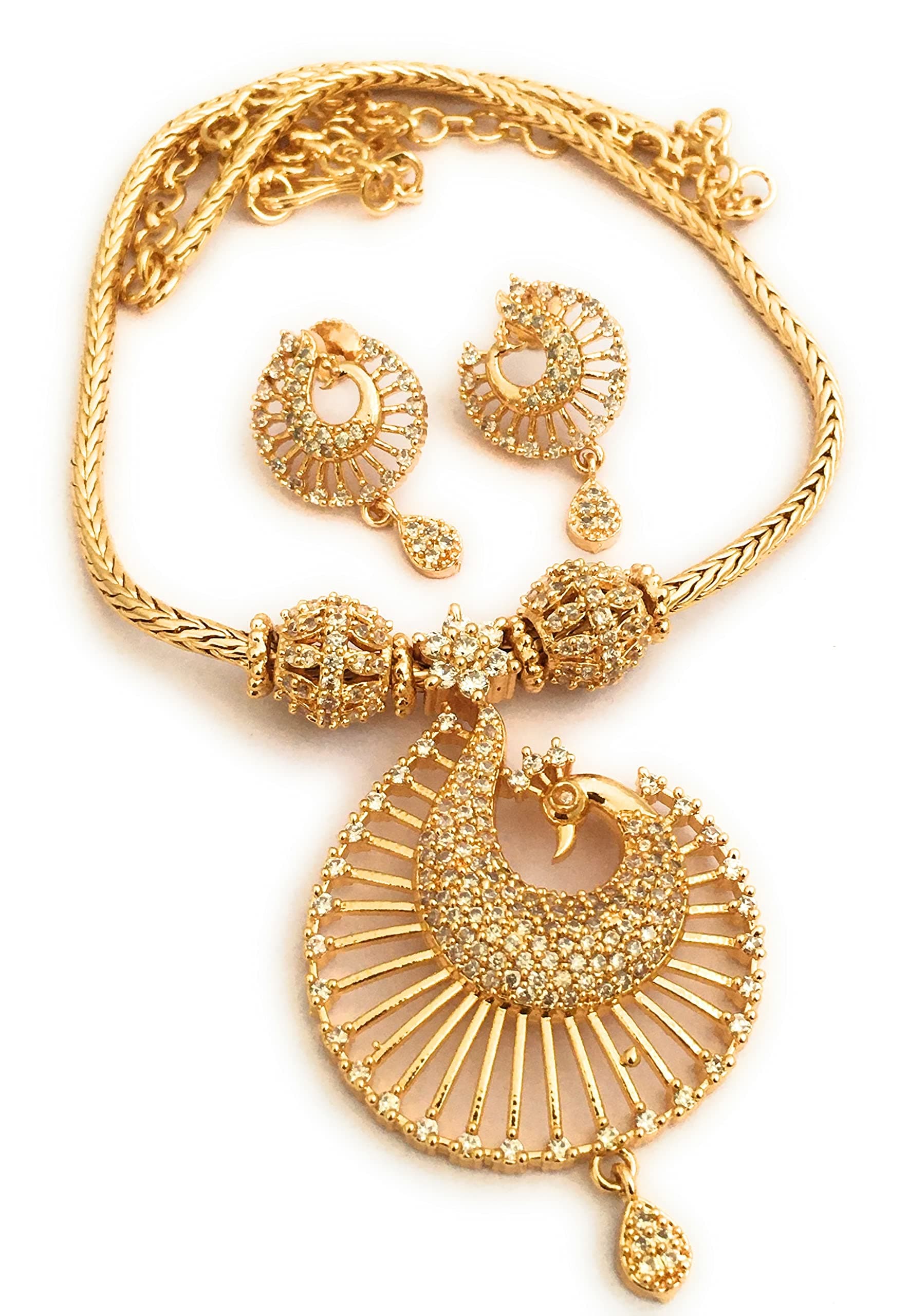 Sasitrends One Gram Micro Gold Plated Peacock Pendant Necklace Set for Women and Girls