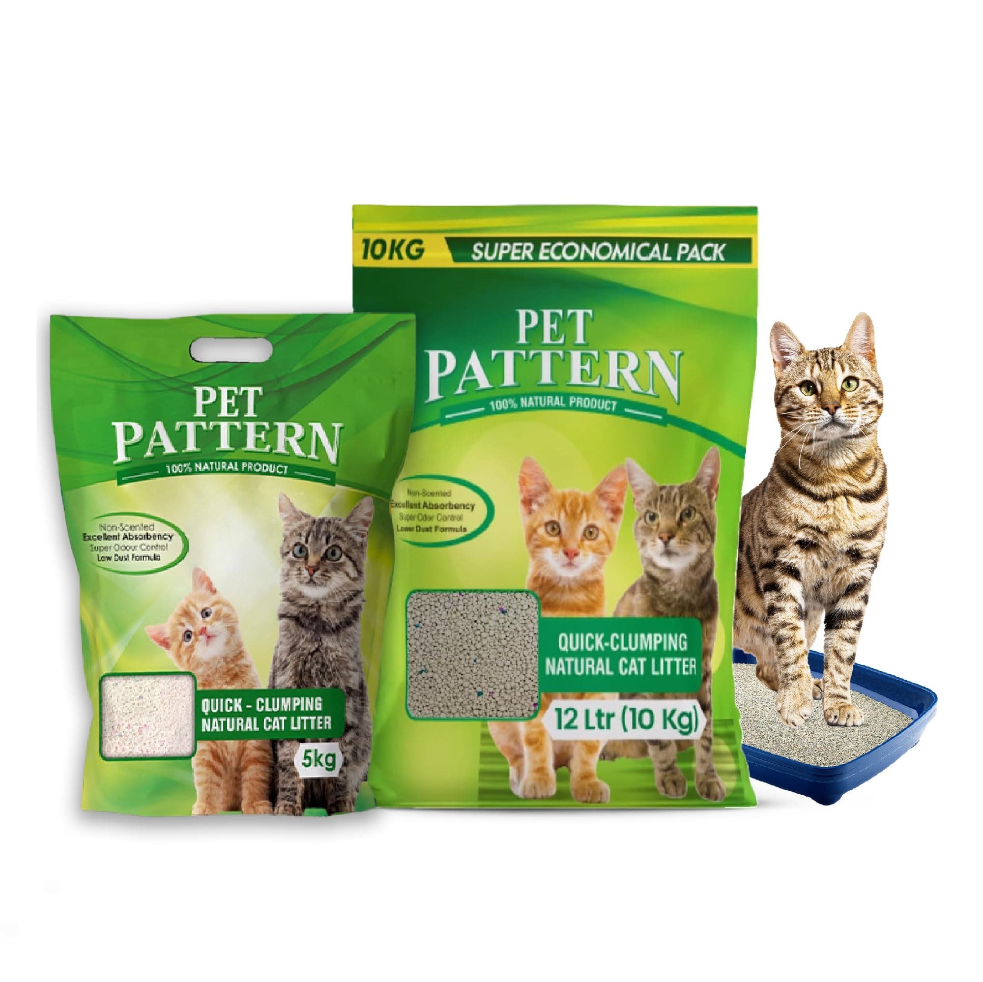 PET PATTERN CAT Litter Sand for CAT 15KG, 99.99% Dust Free, Fast Clamping Natural Cat Litter 5KGx1 + 10KGx1- (Pack of 2)-Non Scented