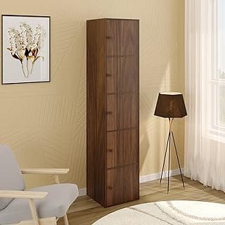 BLUEWUD Calcio 5-Tier Storage Unit Filing Cabinet Rack Organizer Wardrobe Almirah Cupboard for Clothes with Closed Shelves for Bedroom Kitchen Living Room Home, DIY(Brown Maple) (37 x 36 x 169)