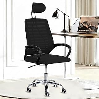 Casa Copenhagen,Mesh Office Desk,Rocking, Ergonomic Computer Chair Adjustable High with Headrest and Comfortable Armrest Swivel Chair - Moon Black & Black Handle