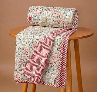 BSB HOME 100% Cotton Reversible Dohar Single Bed Size | AC Blanket Lightweight Summer Comforter | Soft Breathable Bed Blanket (152 x 225 cm) (Peach Blossom Breeze)