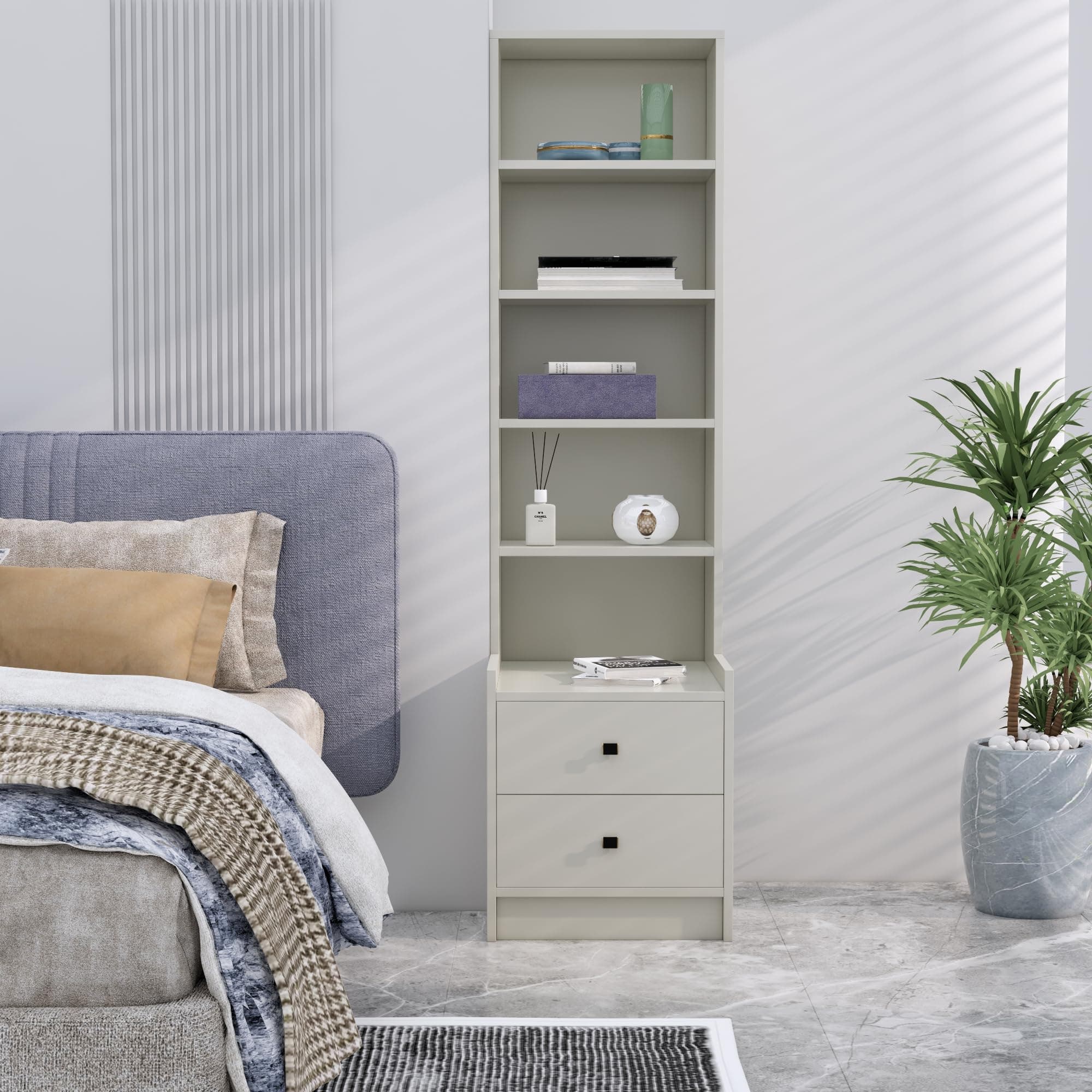 Bniture Bed Side Table with 2-Drawer, Nightstand, Metal Legs, Bedside Table for Bedrooms, Sofa Side for Living Room (Frosty White)