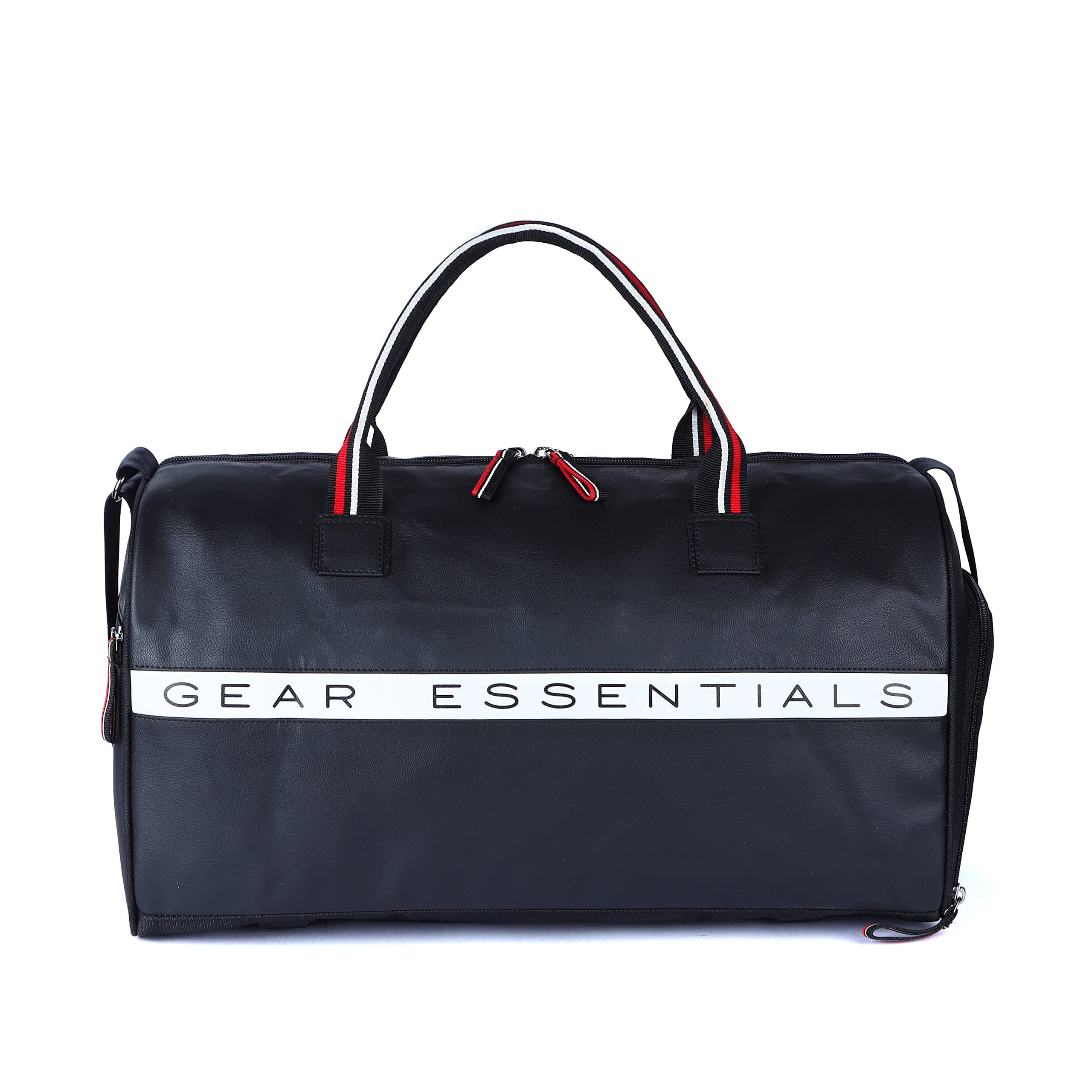 Gear Essentials 27L Faux-Leather Water Resistant Travel Duffle Bag/Gym Bag for Men/Women with Shoe Compartment (Black), 25 cm