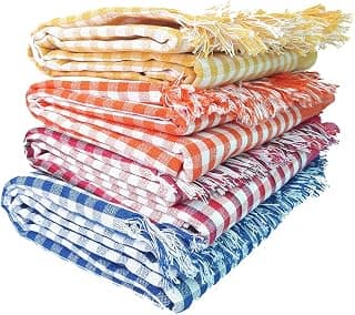 MESH MASTERS Handloom Towels 100% Pure Cotton (Pack of 4) with 1 Year Guarantee XXXL Size 36/72Inch(90/180cm) 3/6feet 800 GSM Heavy Quality(Multi Color) MMN:13