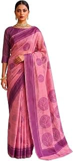 MIMOSA Women's Pink Linen Banarasi Saree (Unstitched Blouse) | Zari Woven | 6.2 Mtrs