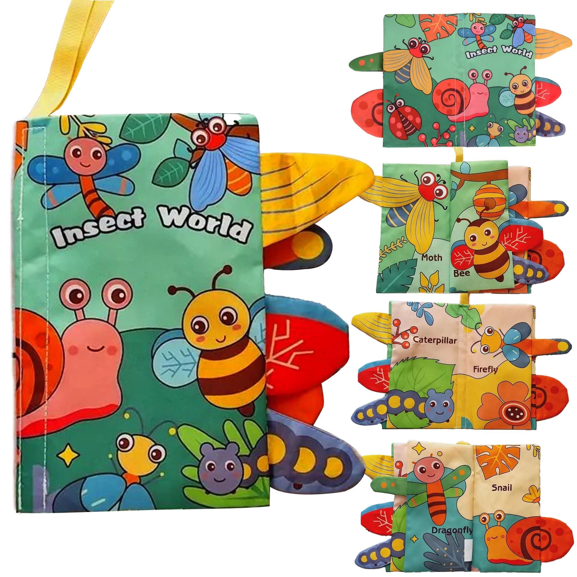 Kidology Learning Tails Book, Children's Tail Cloth Book Set, Tear Resistant Books with Rustling Sound, Early Educational Toy for Boys & Girls, Ideal for Baby Showers (Insect Theme)