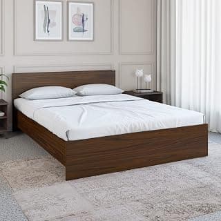 Nilkamal Arthur Wooden Queen Bed Without Storage | Engineered Wood | Contemporary Design | Walnut