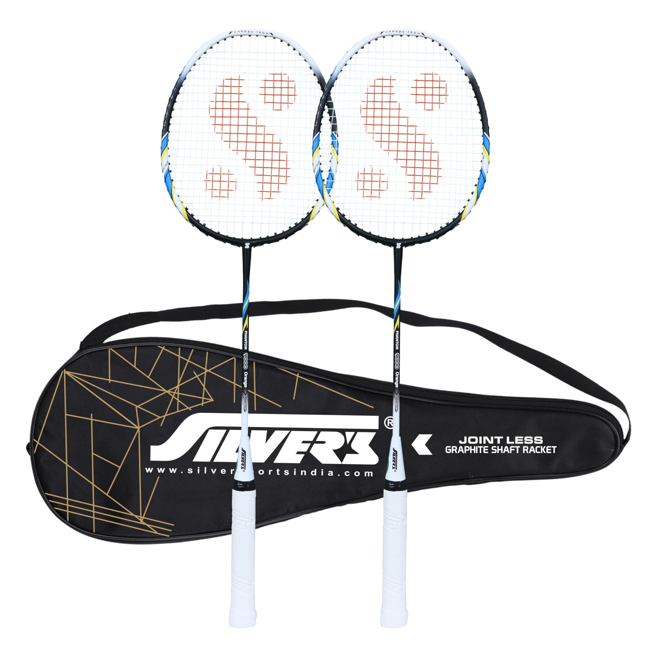 Silver's Graphite Shaft Jointless Phantom Badminton Kit (2 Racquets with Full Cover)(Black/White)