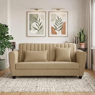 Velvet 2 Seater Sofa, Chesterfield Tufted Sofa with Nailhead Trim, Rolled Arm Sofa with Wood Legs for Living Room & Office (Cream)
