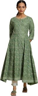 W for Woman Women's Viscose Regular Fit Casual Forest Printed Panelled Regular Kurta